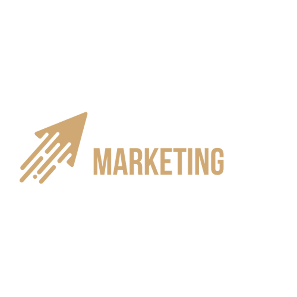 Pfeilförmiges Logo mit der Aufschrift „AUTOMATISIERT MARKETING“ in Weiß und Braun auf grünem Hintergrund.