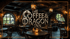 A dimly lit, rustic tavern interior with wooden beams, round tables, and a logo "The Coffee & Dragon Inn."