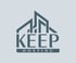 Graues Logo mit dem Text "KEEP HOSTING" und stilisierten Gebäuden im Hintergrund.