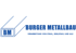 Von der Firma Burger Metallbau: Blaues Logo mit angedeutetem Metallprofil und dem Slogan "Verarbeitung von Stahl, Edelstahl und Alu"
