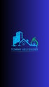 Logo: Tommy Helfender Gebäudereinigung mit blauen Gebäuden, Haus und grünem Dach mit Klempnerwerkzeug.