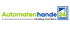 Logo von Automatenhandel24 mit dem Slogan Vending and More in Grün und Blau auf schwarzem Hintergrund.