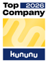 Auszeichnung „Top Company 2026“ auf weißem Hintergrund mit gelbem Streifenmuster und blauem Kununu-Logo.
