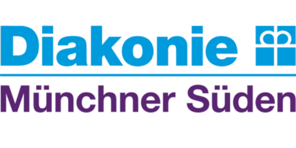 Diakonie Münchener Süden Logo: "Diakonie" in Blau und "Münchener Süden" in Lila.