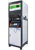 Industrieller stampchecker Prüfstand mit Monitor, Tastatur, Barcodescanner und Logo von Meprovision vor schwarzem Hintergrund.