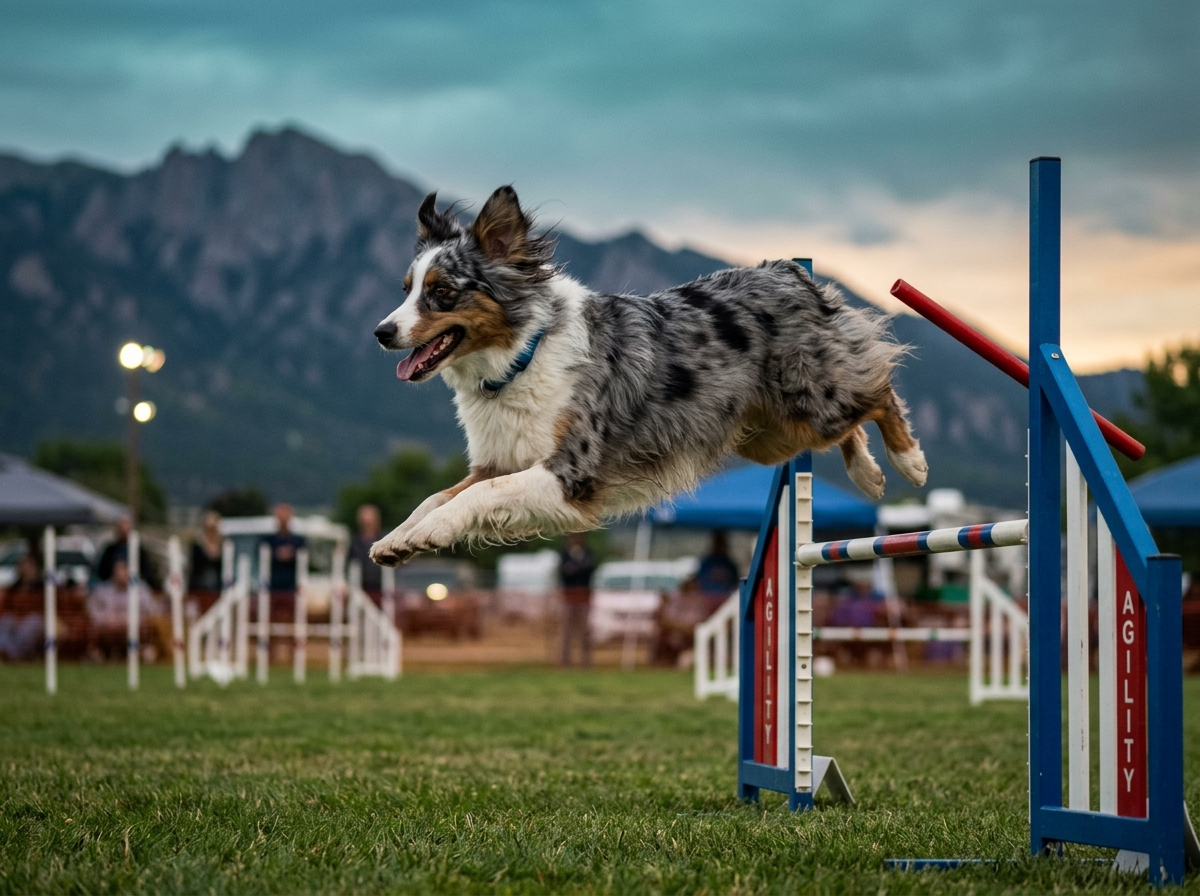 Australian Shepherd beim Agility-Sprung