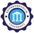 Siegel mit den Worten "Entrepreneur University", "Die Akademie für Visionäre" und einem stilisierten Säulengebäude.