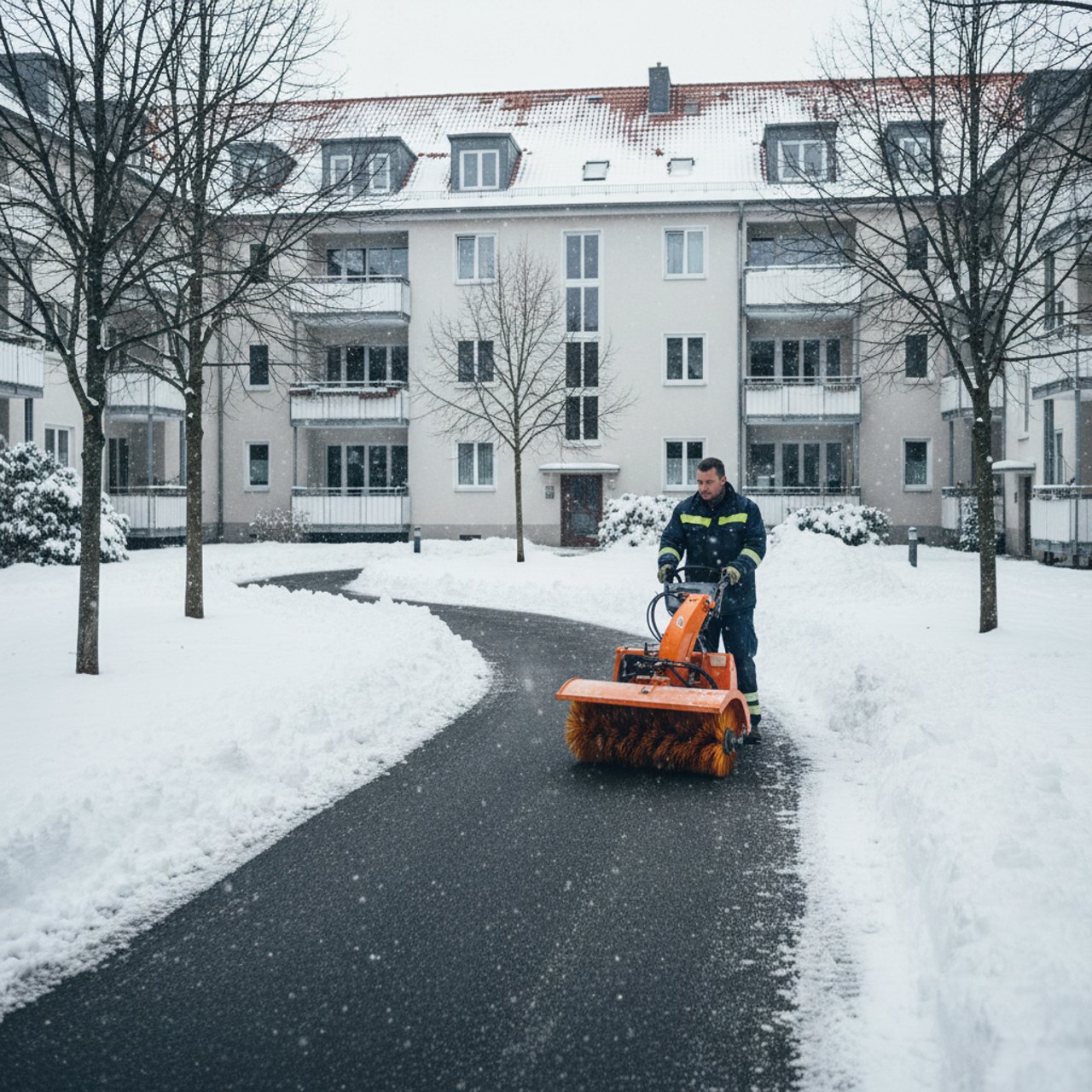 Schneepflug raeumt Hofeinfahrt