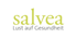 Salvea-Logo mit grünem Text "salvea" und grauem Untertitel "Lust auf Gesundheit" auf dunklem Hintergrund.
