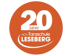 Orangefarbener Kreis mit der Zahl 20 und dem Text "Jahre ADTV Tanzschule LESEBERG".