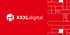 Rotes Banner mit weißem XXXLdigital Logo und stilisierten geometrischen Formen.