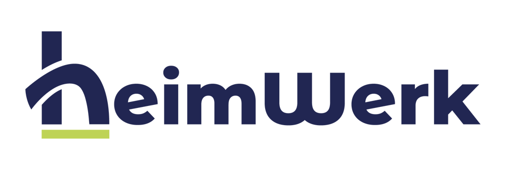Logo mit dem Wort „heimWerk“ in dunkelblauer Schrift, der Buchstabe „h“ hat einen hellgrünen Unterstrich.