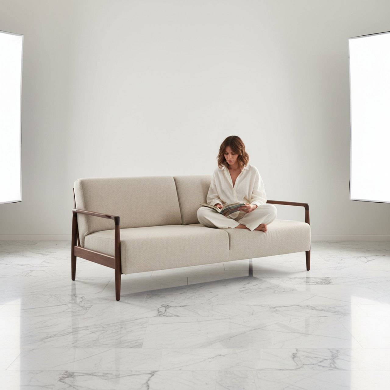 Compact Beige Sofa Cum Bed