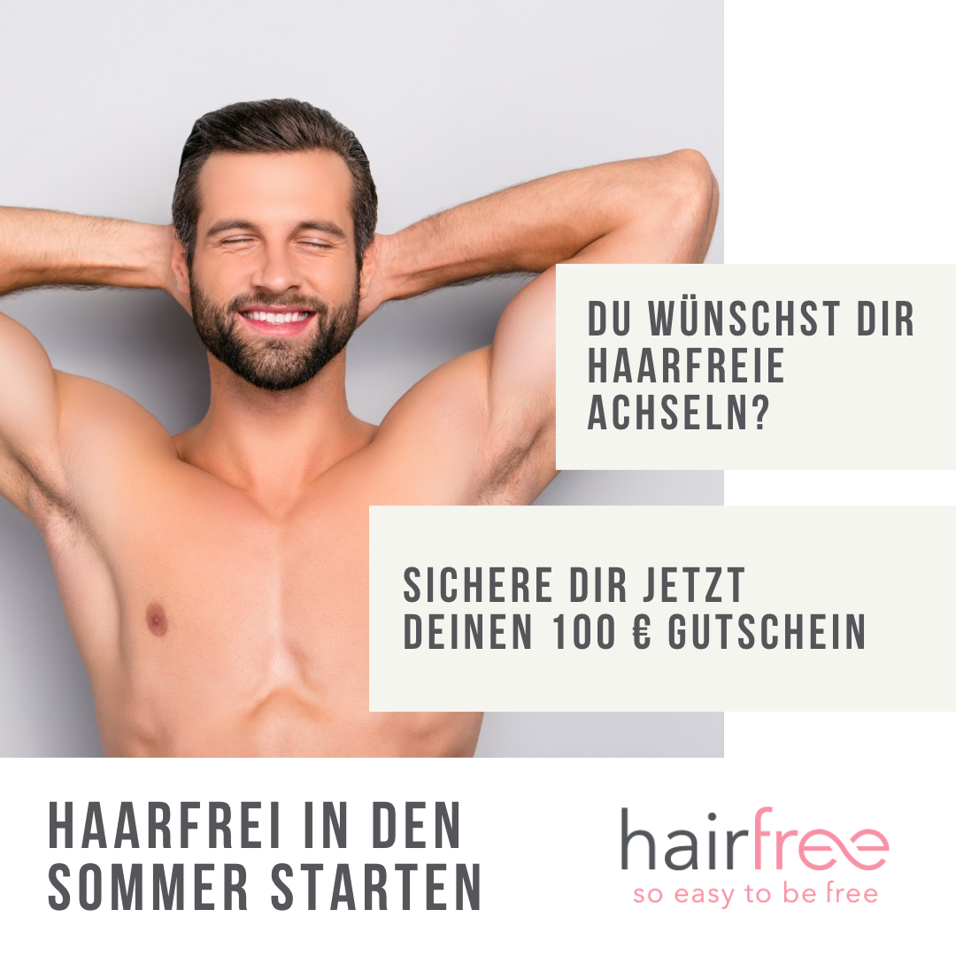 Anzeige hairfree: „Du wünschst dir haarfreie Achseln?“, 100 € Gutschein