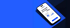 Smartphone-Bildschirm zeigt Text "Sichtbarkeit, die Kunden bringt!", Diagramme und blauen Button auf blauem Hintergrund.