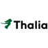 Grünes, fliegendes Frauensymbol und der blaue Text "Thalia".