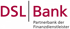 DSL Bank Logo in Rot mit dem Slogan "Partnerbank der Finanzdienstleister".