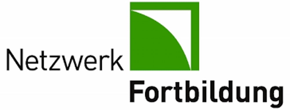Logo mit dem Text "Netzwerk Fortbildung" und einem grünen Quadrat, das einen weißen Viertelkreis umschließt.