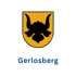Wappen von Gerlosberg mit schwarzem Stierkopf auf goldenem Schild und blauem Text "Gerlosberg".