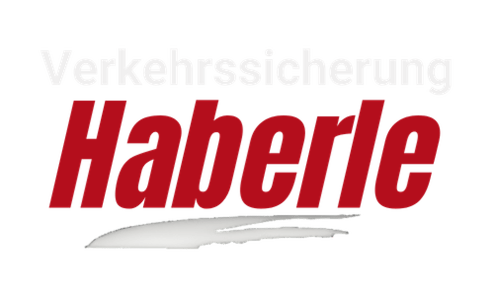 Firmenlogo mit weißem Text "Verkehrsflächenreinigung" und rotem Text "Haberle" mit weißem Streifen darunter.