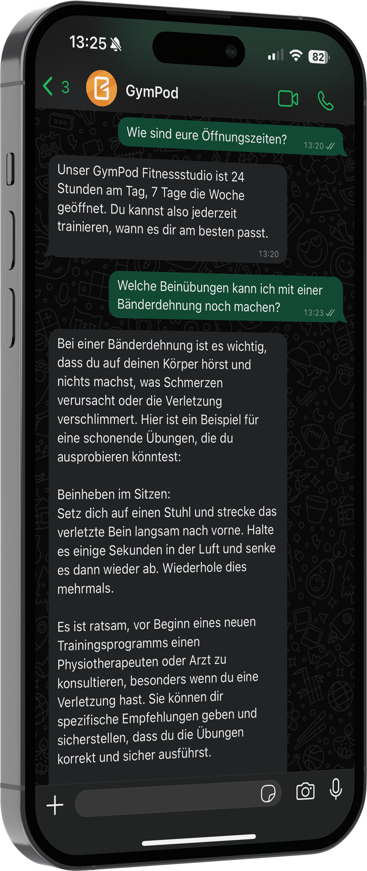 iPhone mit Chat zwischen Mitglied und GYMPOD Support