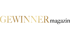 Schwarzer Text „GEWINNER magazin“ auf dunkelgrünem Hintergrund.