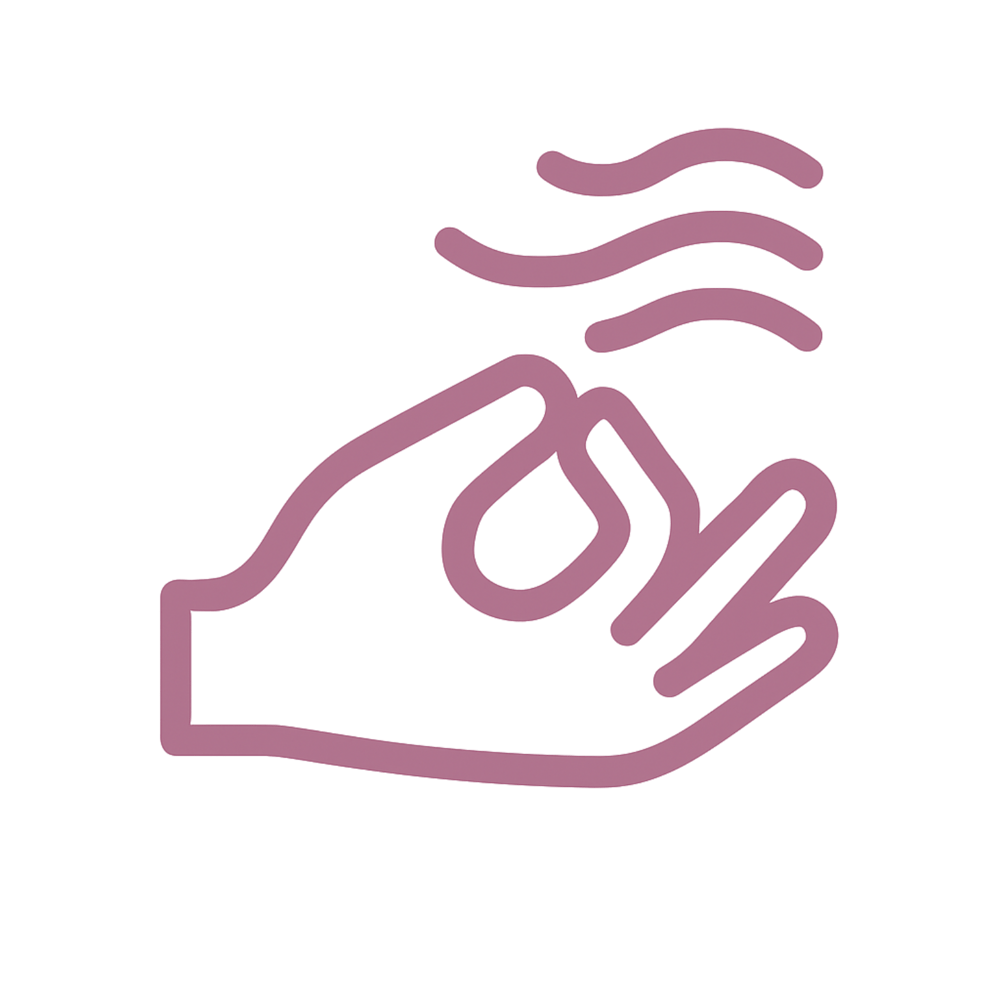 Eine Hand hält eine kleine Münze, darüber sind drei geschwungene Linien.