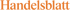 Handelsblatt-Logo in Orange auf dunkelgrünem Hintergrund.