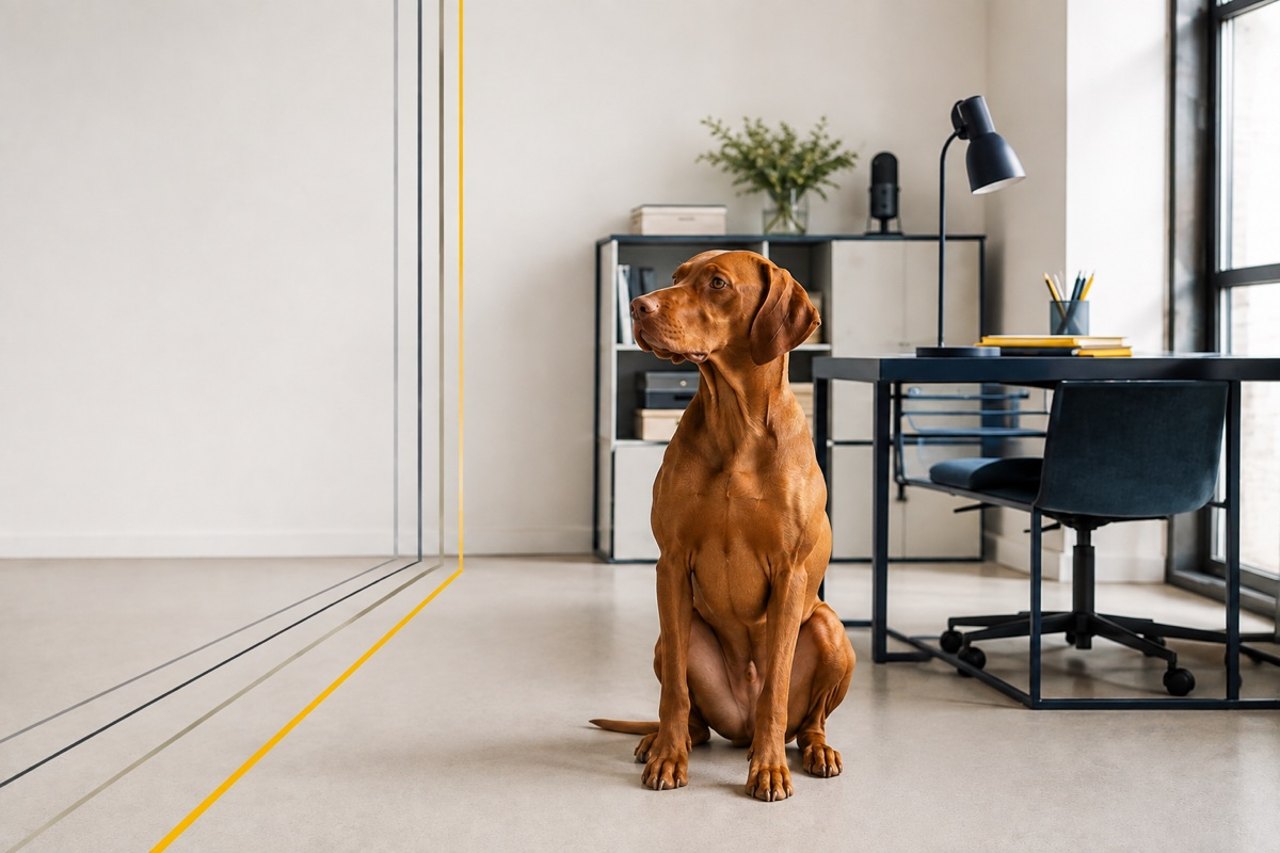 Brauner Hund in einem modernen Büro