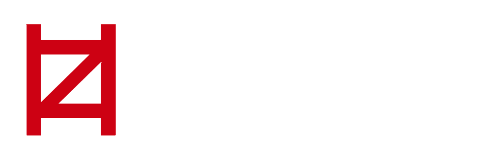 MEB Gerüst Logo: weißes Gerüstsymbol in rotem Quadrat, daneben roter Text "MEB GERÜST".