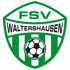 FSV Waltershausen Fußballclub-Logo mit schwarzem Fußball auf grün-weiß gestreiftem Schild.