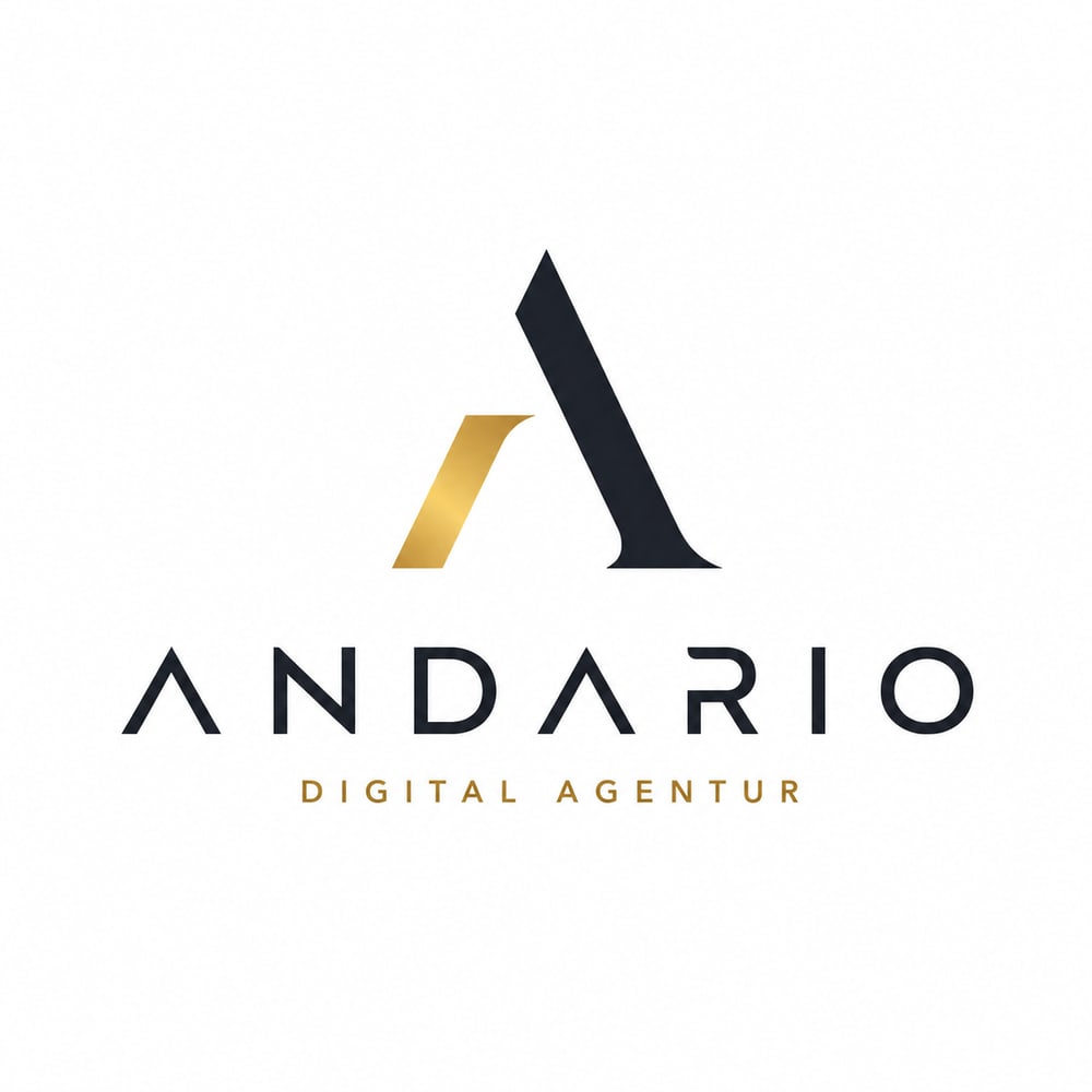 Logo der Andario Digital Agentur mit einem stilisierten Buchstaben A in Gold und Schwarz auf weißem Hintergrund.