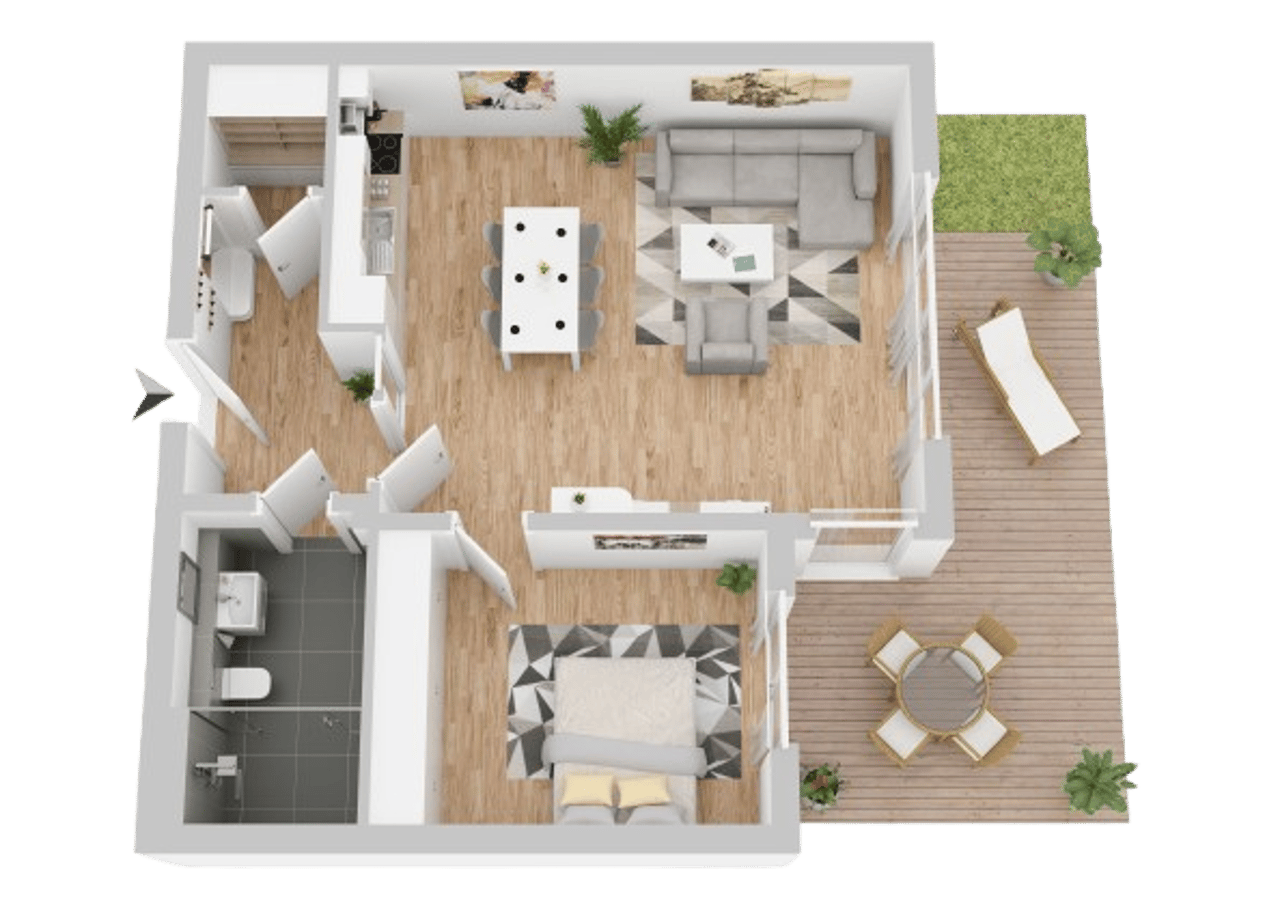 Grundriss Wohnung 2, EG, 70,91 m²