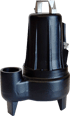 Tauchmotorpumpe Alpha V PRO von Dreno Pompe: schwarzes Graugussgehäuse mit Tragbügel aus Edelstahl, seitlicher Kabeleinführung, vertikalem Druckstutzen G 2" und Standfüssen
