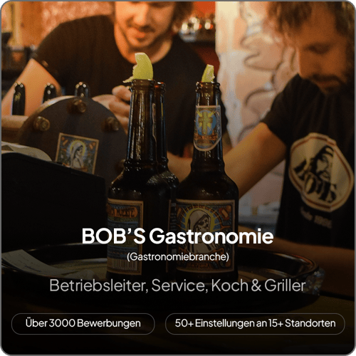Screenshot aus dem Bewerberportal: über 3000 Bewerbungen und mehr als 50 Einstellungen an 15 Standorten für BOB'S Gastronomie