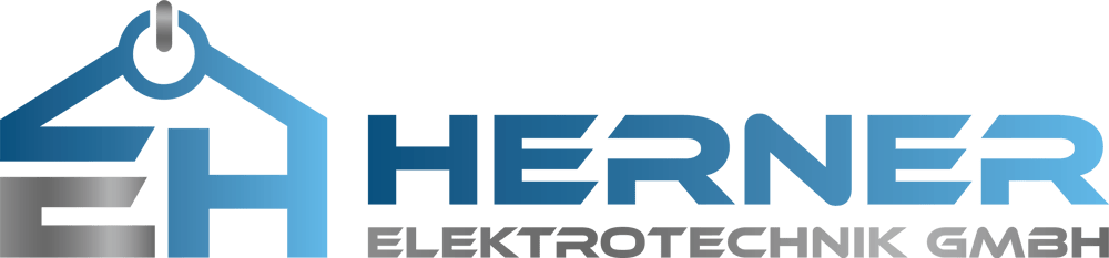 Logo von Herner Elektrotechnik GmbH mit blauem "H" und stilisiertem Haus-Symbol, darunter grauer Text.