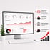 Monitor mit Marketing-Dashboard und Infoboxen zu Anfragen, Kosten, Bewertungen und Fachkräften neben einem Balkendiagramm.