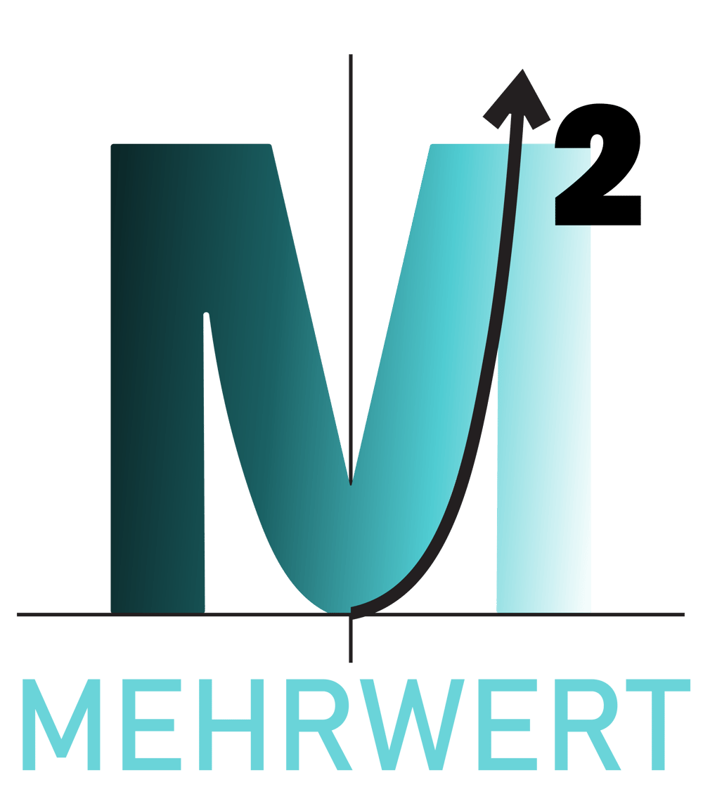 Logo mit dem Buchstaben M, einer hochgestellten Zwei und dem Schriftzug MEHRWERT sowie einem aufsteigenden Pfeil.