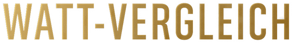 Goldene 3D-Buchstaben auf dunklem grünem Hintergrund bilden das Wort "WATT-VERGLEICH".