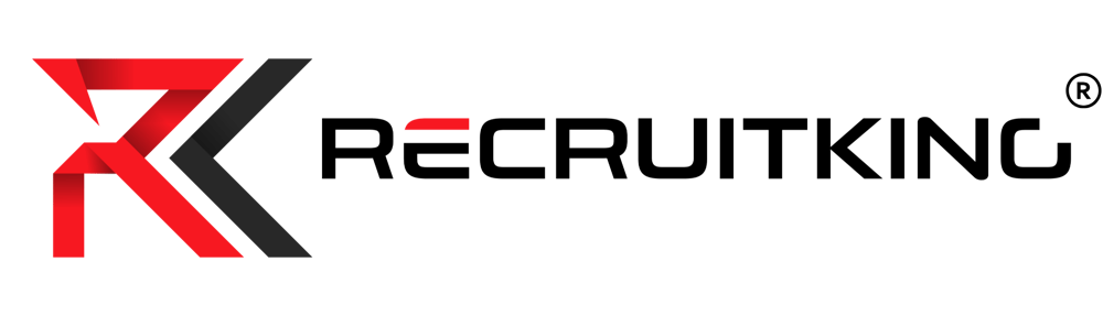 Logo von Recruitking mit einem stilisierten roten und schwarzen „RK“-Symbol und dem schwarzen Text „RECRUITKING®“.