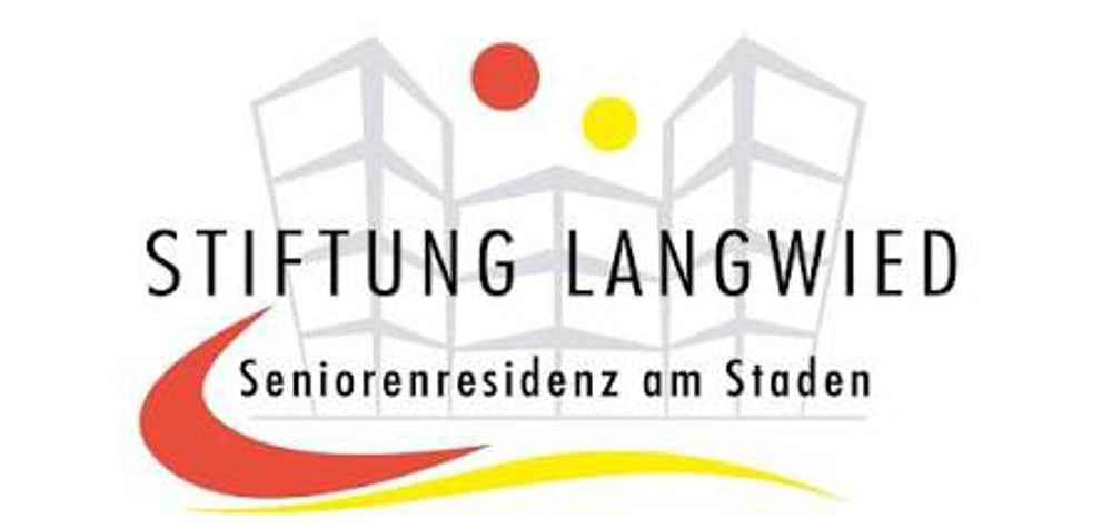 Logo Haus Iris: Gelbe Person läuft aus blauem Haus, Text "Haus Iris, Einrichtung für Menschen mit geistiger Behinderung".