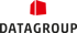DATA GROUP Logo mit einem roten, würfelartigen Symbol darüber.
