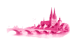 Rosa Aquarellzeichnung einer Stadtansicht mit Kathedrale und Brücke über einen Fluss.