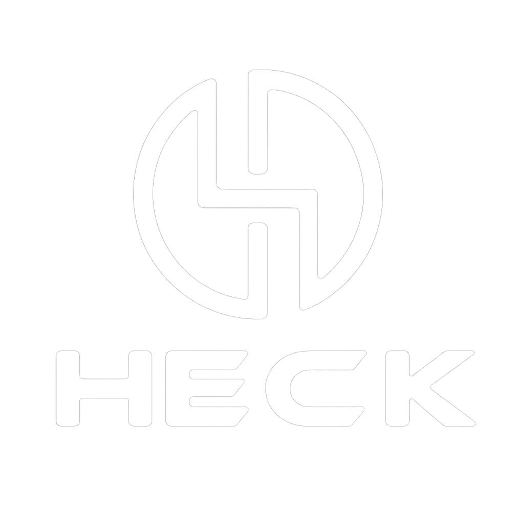 Weißes H-Logo in einem Kreis mit dem Wort "HECK" darunter auf grünem Hintergrund.