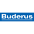 Buderus Logo mit weißem Schriftzug auf blauem Balken vor schwarzem Hintergrund.