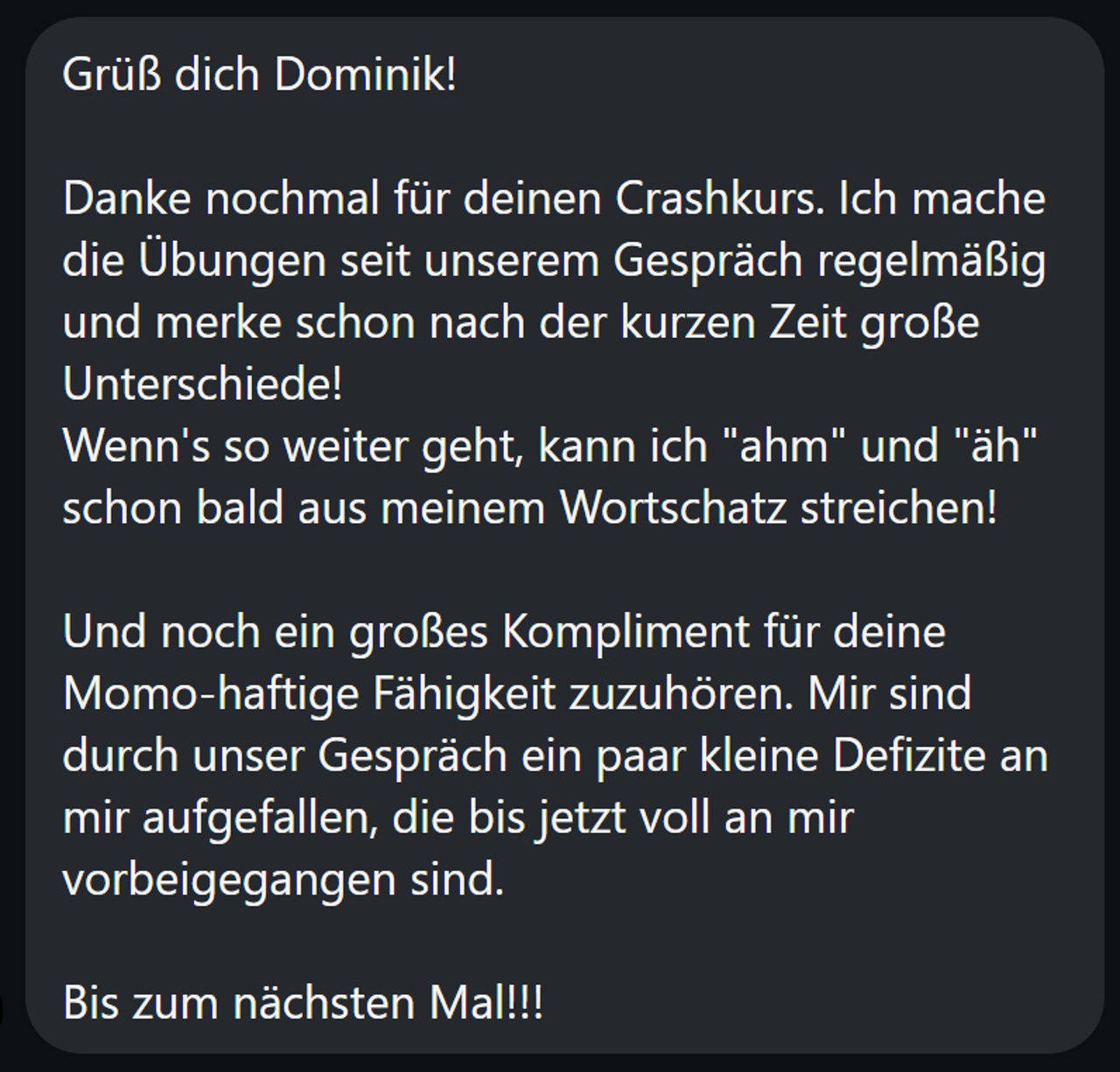 Nachricht eines Klienten
