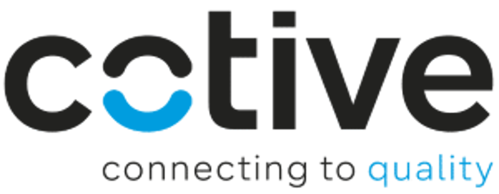 Logo mit dem Wort „cotive“, wobei das erste „o“ blau ist, darunter „connecting to quality“.