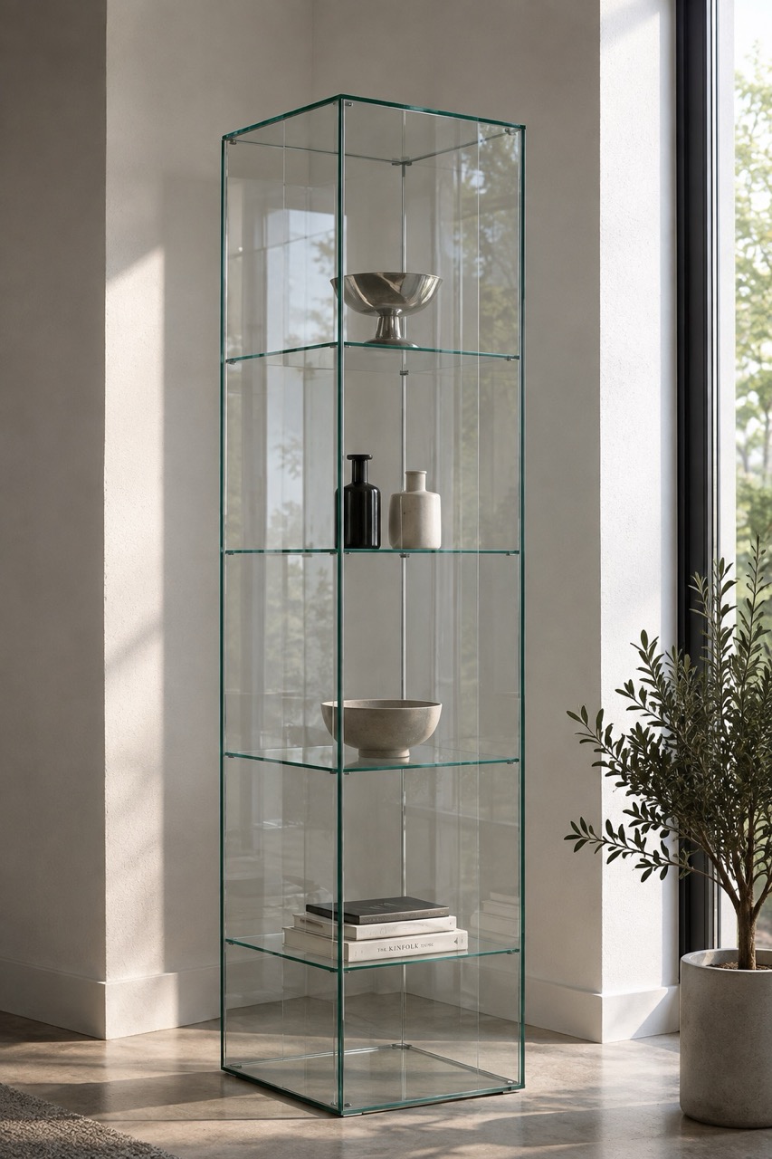 Glasvitrine mit Regalböden aus Glas