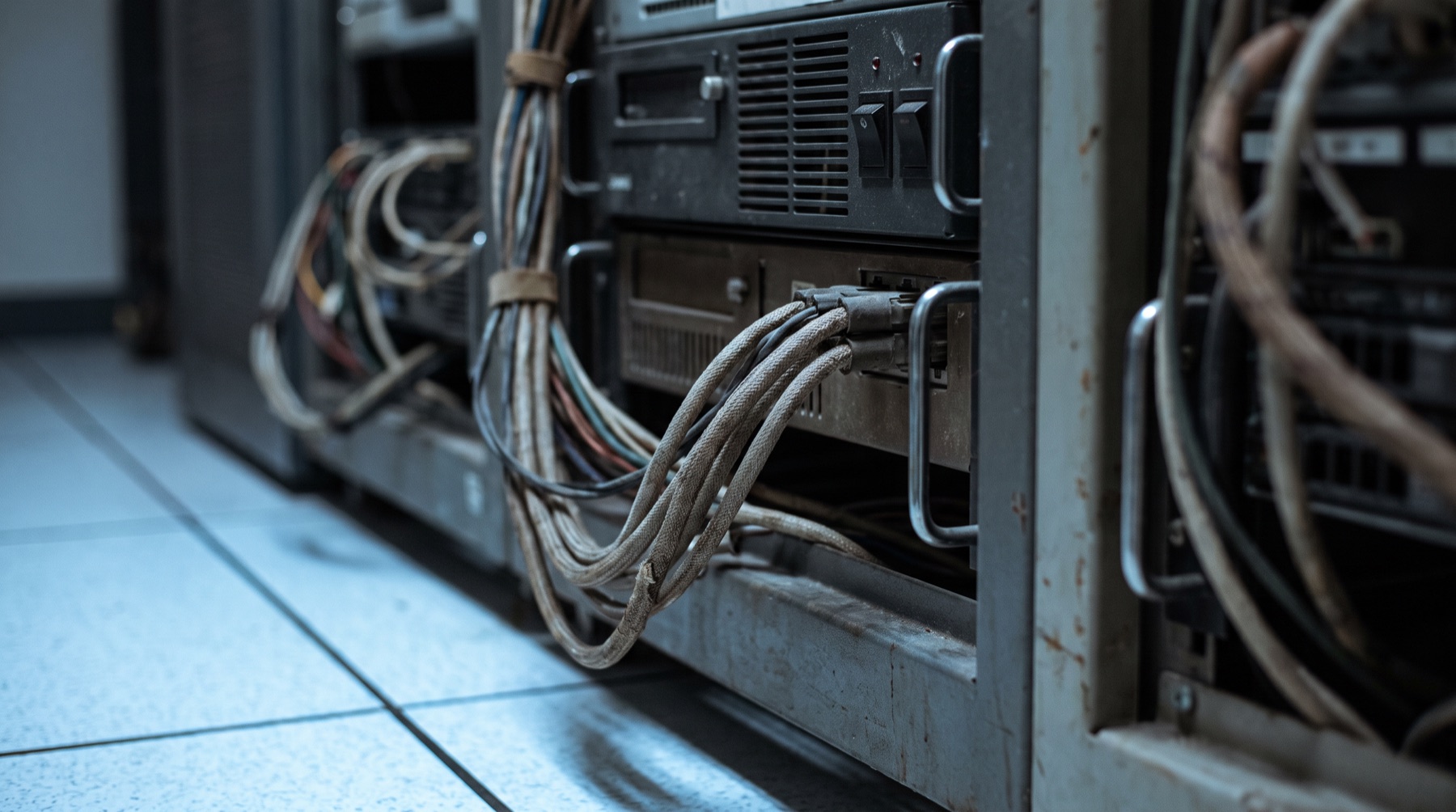 Serverschrank mit Netzwerkverkabelung im Technikraum
