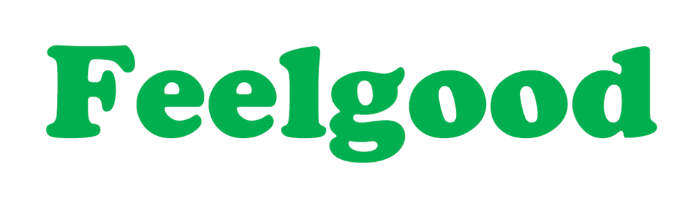 Grüner "Feelgood"-Schriftzug auf dunklem Hintergrund.